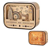 Souvenir de Londres 3D, artisanat en bois découpé au laser, cadeau souvenir de voyage The Gherkin Big Ben Tower Bridge London Eye Tower, ornements en bois avec lumière pour la maison et le bureau