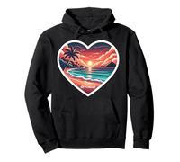 Souvenir de plage rétro en forme de cœur des Seychelles avec coucher de soleil et coucher de soleil Sweat à Capuche