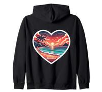 Souvenir de plage rétro en forme de cœur des Seychelles avec coucher de soleil et coucher de soleil Sweat à Capuche