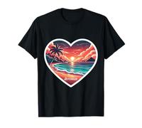 Souvenir de plage rétro en forme de cœur des Seychelles avec coucher de soleil et coucher de soleil T-Shirt
