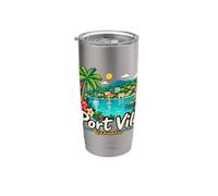 Souvenir de voyage à Port Vila Vanuatu dessiné à la main Gobelet isotherme en acier inoxydable double paroi
