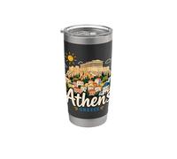 Souvenir de voyage Athènes Grèce dessiné à la main Gobelet isotherme en acier inoxydable double paroi