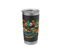 Souvenir de voyage Cotonou Bénin dessiné à la main Gobelet isotherme en acier inoxydable double paroi