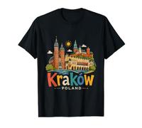 Souvenir de Voyage de Cracovie en Pologne dessiné à la Main T-Shirt Graphique avec Valeur