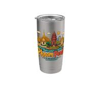 Souvenir de voyage dessiné à la main à Phnom Penh Cambodge Gobelet isotherme en acier inoxydable double paroi