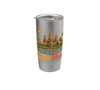 Souvenir de voyage dessiné à la main au Cambodge Siem Reap Gobelet isotherme en acier inoxydable double paroi