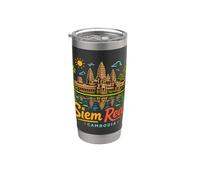 Souvenir de voyage dessiné à la main au Cambodge Siem Reap Gobelet isotherme en acier inoxydable double paroi