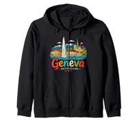 Souvenir de Voyage dessiné à la Main Genève Suisse Cadeau Monument Sweat à Capuche