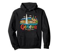 Souvenir de Voyage dessiné à la Main Genève Suisse Cadeau Monument Sweat à Capuche