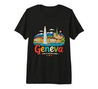 Souvenir de Voyage dessiné à la Main Genève Suisse Cadeau Monument T-Shirt Haut de Gamme