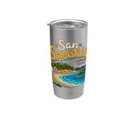 Souvenir de voyage dessiné à la main Saint-Sébastien Espagne Cadeau monument Gobelet isotherme en acier inoxydable double paroi