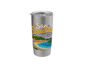 Souvenir de voyage dessiné à la main Saint-Sébastien Espagne Cadeau monument Gobelet isotherme en acier inoxydable double paroi