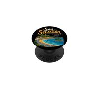 Souvenir de Voyage dessiné à la Main Saint-Sébastien Espagne Cadeau Monument PopSockets PopGrip Adhésif
