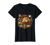 Souvenir de Voyage en Birmanie dessiné à la Main T-Shirt Graphique avec Valeur