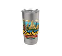 Souvenir de voyage Kinshasa RD Congo dessiné à la main Gobelet isotherme en acier inoxydable double paroi