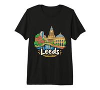 Souvenir de Voyage Leeds Angleterre Royaume-Uni Dessiné à la Main T-Shirt Haut de Gamme
