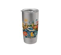 Souvenir de voyage Oslo Norvège dessiné à la main Gobelet isotherme en acier inoxydable double paroi