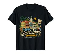 Souvenir de Voyage Saint-Louis Sénégal dessiné à la Main T-Shirt Graphique avec Valeur