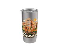 Souvenir de voyage Sana'a Yémen dessiné à la main Gobelet isotherme en acier inoxydable double paroi