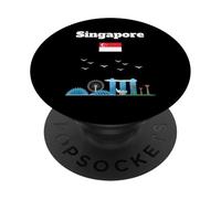 Souvenir de voyage Singapour Skyline Singapour Drapeau Singapour PopSockets PopGrip Adhésif