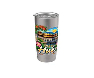 Souvenir de voyage Vietnam dessiné à la main Hue Gobelet isotherme en acier inoxydable double paroi