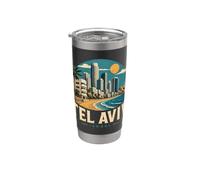 Souvenir de voyage vintage de Tel Aviv Israël Gobelet isotherme en acier inoxydable double paroi