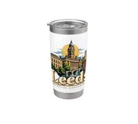 Souvenir de voyage vintage Leeds Angleterre Royaume-Uni Gobelet isotherme en acier inoxydable double paroi