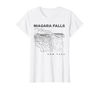 Souvenir d'illustration Artistique de la Cascade de New York des Chutes du Niagara T-Shirt Graphique avec Valeur, Femme, Blanc, L