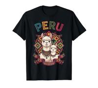 Souvenir du Pérou, Lamas Mignons et Motifs folkloriques andins colorés T-Shirt Graphique avec Valeur, Homme, Noir, M
