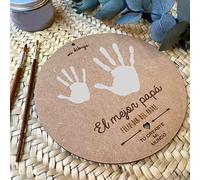 Souvenir en bois empreinte ou dessin bébé fête des pères. Cadeau pour le Père Primaire. Souvenir à suspendre en bois MDF circulaire avec 21 cm de diamètre. Padre