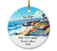 Souvenir en céramique avec vue panoramique de San Diego, texte et nom personnalisés sur la plage de San Diego, décorations de Noël 2025, ornement de monument de la Californie, cadeaux pour touriste
