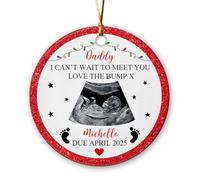 Souvenir photo de bébé personnalisé, Daddy I Can't Wait to Meet You Love The Bump, décoration en céramique avec nom personnalisé et photo de Noël 2025, décoration de premier Noël de bébé, souvenir