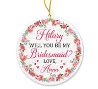 Souvenir pour demoiselle d'honneur - Décoration personnalisée Will You Be My Bridesmaid avec nom - Cadeaux de demande en mariage - Décoration de mariage personnalisée - Cadeau de Noël floral