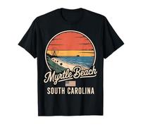 Souvenir Vintage de Coucher de Soleil avec Palmiers à Myrtle Beach en Caroline du Sud T-Shirt