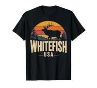Souvenir Vintage de Whitefish Montana avec Un Wapiti au Coucher du Soleil T-Shirt