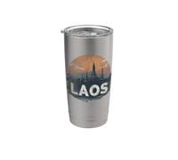 Souvenir vintage paysage du Laos rétro Gobelet isotherme en acier inoxydable double paroi