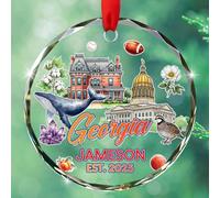 Souvenirs de Géorgie personnalisés - Décoration de Noël - Cadeau pour la famille et les amis - Anniversaire de lune de miel - Ornements de sapin de Noël en verre GA 2025 - Symboles géorgiens