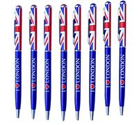 Souvenirs London Pens Lot de 8 stylos Union Jack Bleu I Love London