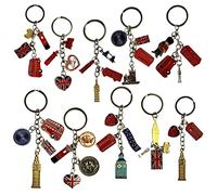 Souvenirs Lot de 10 porte-clés en métal avec breloques de Londres - Union Jack - Icônes célèbres de l'Angleterre, mélange, Mix