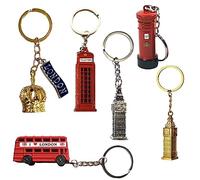 Souvenirs Lot de 6 porte-clés avec symbole de Londres - Porte-clés souvenir de Londres - Bus 3D Big Ben - Cabine téléphonique - Boîte aux lettres - Porte-clés en métal, Multicolore, ca. mit Kette 14,5
