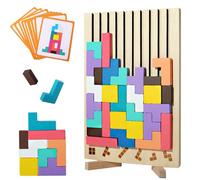 Souvik 42pièces-Puzzle Multifonction en Bois pour Enfants, Puzzle 3D, Jeux de réflexion, Puzzles à Empiler, Jouets en Colorés, avec 10 Cartes et Support, Jouets éducatifs à partir de 3 Ans