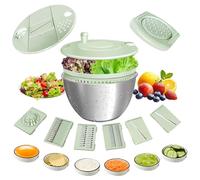 Souvik Essoreuse à Salade 5L en Acier Inoxydable - Grande Capacité, Manivelle avec Bouton d'Arrêt, Panier à Salade avec Couvercle et Base Antidérapante, Sans BPA, Compatible Lave-Vaisselle