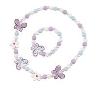 Souvik Set Bijoux Enfants Fille 2 Pièces Collier et Bracelet en Bois pour Fille Bijoux Petite Fille avec Perles en Forme de Papillon et de Fleur pour Anniversaire ou Quotidien Bleu Violet