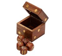 SouvNear 6,1 cm Jeu de Dés - Boîte de Rangement dés avec 5 Cubes en Bois - Carré Dés Boîte Cas / Récipient avec Incrustations de Laiton - Magnifique Jeu de Dés Ensemble