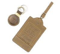 Sovereign-Gear - Brown Proverbs 3:5-6 Étiquette de bagage en cuir avec support AirTag en cuir véritable pour valises - Accessoire de voyage sécurisé, élégant et durable