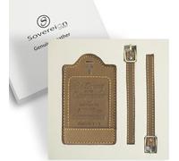 Sovereign-Gear - Deux étiquettes de bagage en cuir marron - Joshua 1:9 embossé - Étiquette de bagage en cuir véritable pour valises, accessoire de voyage élégant et durable
