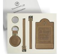 Sovereign-Gear - Deux étiquettes de bagage en cuir marron « Philippians 4:13 » avec support AirTag en cuir - Étiquette de bagage en cuir véritable pour valises - Accessoire de voyage sécurisé, élégant