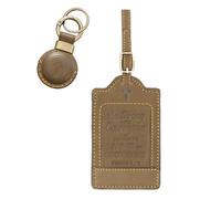 Sovereign-Gear - Étiquette de bagage en cuir marron Joshua 1:9 avec support AirTag en cuir - Étiquette de bagage en cuir véritable pour valises - Accessoire de voyage sécurisé, élégant et durable