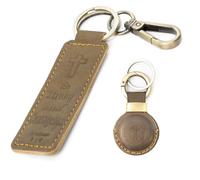 Sovereign-Gear - Porte-clés en cuir marron avec support compatible AirTag - Porte-clés en cuir véritable pour homme et femme - « Joshua » - Accessoire fabriqué à la main, élégant et durable