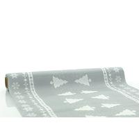 Sovie HOME Chemin de table de Noël, jetable, en Linclass® Airlaid, motif arbre blanc, argenté, aspect tissu, idéal pour l'Avent et fêtes de Noël, 40 cm x 4,80 m, 1 pièce